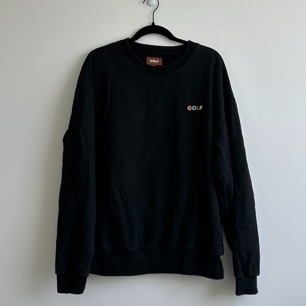 Golf Wang Black Crew Neck Sweatshirt with Multi Color Embroidered Logo Sz L